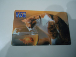THAILAND USED  CARDS PIN 108  CAT CATS AND FISHES - Gatos