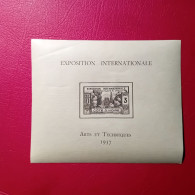 BLOC - COTE D'IVOIR  - EXPOSITION INTERNATIONALE - PARIS 1937 - ARTS ET TECHNIQUES  NEUF** - 1937 Exposition Internationale De Paris