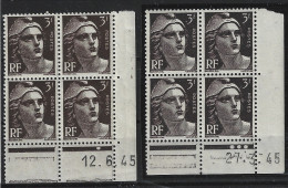 France Yvert 715c ** Marianne De Gandon 3I Paire De Galvano Coin Daté Du 27,3,45 Noir 12,6,45 Brun Foncé / Papier Crème - Unused Stamps