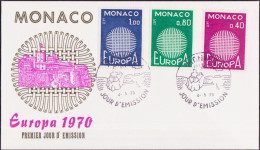 Europa CEPT 1970 Monaco FDC3 Y&T N°819 à 821 - Michel N°977 à 979 - 1970