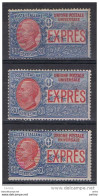 REGNO:  1908  EX. PER  L' ESTERO  -  30 C. AZZURRO  E  ROSSO  L. -  RIPETUTO  3  VOLTE  -  SASS. 2 - Express Mail