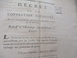 Révolution Décret Convention Nationale 15 Frimaire An II Relatif à L'échange Des Prisonniers De Guerre - Wetten & Decreten