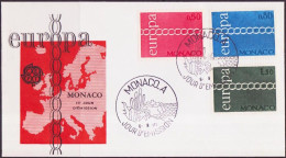 Europa CEPT 1971 Monaco FDC1 Y&T N°863 à 865 - Michel N°1014 à 1016 - 1971