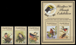 Norfolk-Insel 1990 - Mi-Nr. 490-492 & Block 13 ** - MNH - Vögel / Birds - Norfolk Island