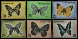 Korea 1976 - Mi-Nr. 1028-1029, 1047-1048 & 1055-1056 ** - MNH - Schmetterling - Corée Du Sud