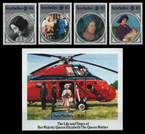 Seychellen 1985 - Mi-Nr. 583-586 & Block 26 ** - MNH - Queen Mum - Seychelles (1976-...)