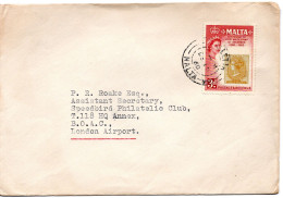 73264 - Malta - 1960 - 3d 100 Jahre Malta-Briefmarken EF A Bf VALLETTA -> Grossbritannien - Postzegels Op Postzegels