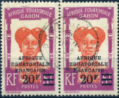 TIMBRE GABON 5F SURCHARGE 20F N° 115 EN PAIRE AVEC OBLITERATION LEGERE - Used Stamps