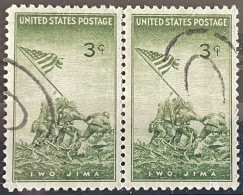 1945 - US Postage Used Stamps - USA 2 Timbres Oblitérés Attachés Y&T N°481 - Iwo Jima - Drapeau US Sur Mont Suribachi - Gebruikt