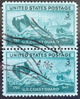 1945 - US Postage Used Stamps - USA 2 Timbres Oblitérés Attachés Y&T N°489 - US Coast Guard - Oblitérés