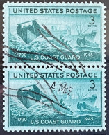 1945 - US Postage Used Stamps - USA 2 Timbres Oblitérés Attachés Y&T N°489 - US Coast Guard - Usados