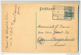 4v829: Postkarte 5Centiemes: Verstuurd UitMONT ST.AMAND  Via Etappen-Inspektion GENT *29.7.16 > Borgerhout - Geencensuur - OC26/37 Territoire Des Etapes