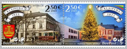 Lithuania Litauen Lituanie 2023 Christmas In Klaipeda Tramway Architecture BeePost Strip Of 2 Stamps MNH - Tram