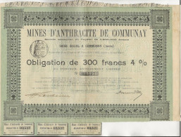 MINES D'ANTHRACITE DE COMMUNAY - ISERE - RARE OBLIGATION DE 300 FRANCS  4 % - ANNEE 1903 - Miniere