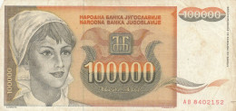 BANCONOTA JUGOSLAVIA 100000 DINARA-VF (Z1505 - Yougoslavie