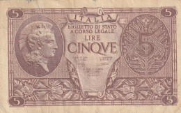 BIGLIETTO DI STATO LIRE 5 VF (ZK1775 - Italia – 5 Lire