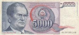 BANCONOTA 5000 DINARI JUGOSLAVIA VF (ZX1561 - Yougoslavie