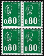 Bloc De 4 T.-P. Gommés Dentelés Neufs** - Type Marianne De Béquet 80 C. Vert Typographie - N° 1891 (Yvert) - France 1976 - 1971-1976 Marianna Di Béquet