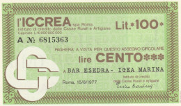 MINIASSEGNO FDS ICCREA L.100 BAR ESEDRA (ZY855 - [10] Assegni E Miniassegni