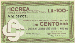 MINIASSEGNO FDS ICCREA L.100 CONFES CESENATICO (ZY854 - [10] Assegni E Miniassegni