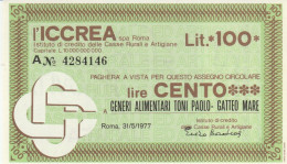 MINIASSEGNO FDS ICCREA L.100 GENERI ALIMENTARI TONI PAOLO (ZY853 - [10] Assegni E Miniassegni