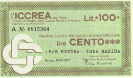 MINIASSEGNO FDS ICCREA L.100 BAR ESEDRA (ZY856 - [10] Assegni E Miniassegni