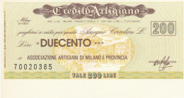 MINIASSEGNO FDS CREDITO ARTIGIANO L.200 ASS ART MI (ZY840 - [10] Assegni E Miniassegni