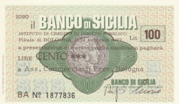 MINIASSEGNO FDS BANCO DI SICILIA L.100 ASS COMM BO (ZY834 - [10] Assegni E Miniassegni