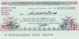 MINIASSEGNO FDS BANCO DI CHIAVARI L.200 ASS COMM GE (ZY823 - [10] Assegni E Miniassegni