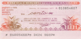 MINIASSEGNO FDS BANCO DI CHIAVARI L.100 ASS COMM GE (ZY822 - [10] Assegni E Miniassegni