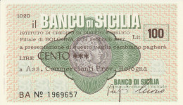 MINIASSEGNO FDS BANCO DI SICILIA L.100 ASS COMM BO (ZY829 - [10] Assegni E Miniassegni