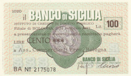 MINIASSEGNO FDS BANCO DI SICILIA L.100 ASS COMM BO (ZY827 - [10] Assegni E Miniassegni