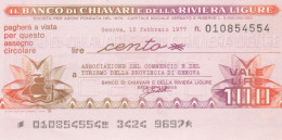 MINIASSEGNO FDS BANCO DI CHIAVARI L.100 ASS COMM GE (ZY817 - [10] Assegni E Miniassegni