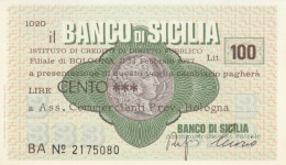 MINIASSEGNO FDS BANCO DI SICILIA L.100 ASS COMM BO (ZY818 - [10] Assegni E Miniassegni