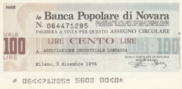 MINIASSEGNO FDS BANCA POPOLARE NOVARA L.100 ASS IND LOMBARDA (ZY814 - [10] Assegni E Miniassegni