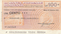 MINIASSEGNO FDS BANCA POPOLARE MILANO L.100 AUTOSTRADE (ZY808 - [10] Assegni E Miniassegni