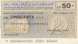 MINIASSEGNO FDS BANCA POPOLARE MILANO L.50 AUTOSTRADE (ZY806 - [10] Assegni E Miniassegni