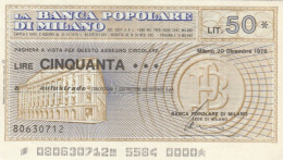 MINIASSEGNO FDS BANCA POPOLARE MILANO L.50 AUTOSTRADE (ZY805 - [10] Assegni E Miniassegni