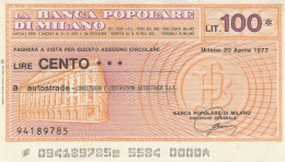 MINIASSEGNO FDS BANCA POPOLARE MILANO L.100 AUTOSTRADE (ZY810 - [10] Assegni E Miniassegni