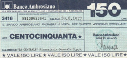 MINIASSEGNO CIRCOLATO BANCO AMBROSIANO L.150 LA CENTRALE (ZY958 - [10] Assegni E Miniassegni