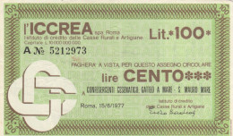 MINIASSEGNO CIRCOLATO ICCREA L.100 CONFES CESENATICO (ZY946 - [10] Assegni E Miniassegni