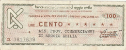 MINIASSEGNO CIRCOLATO BANCA AGRICOLA RE L.100 ASS COMM RE (ZY913 - [10] Assegni E Miniassegni