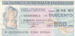 MINIASSEGNO CIRCOLATO BANCA PROV LOMBARDA L.200 ARGENTO ARTISTICO (ZY914 - [10] Assegni E Miniassegni