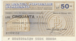 MINIASSEGNO CIRCOLATO BANCA POPOLARE MILANO L.50 AUTOSTRADE (ZY907 - [10] Assegni E Miniassegni