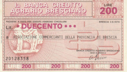 MINIASSEGNO CIRCOLATO BANCA CREDITO AGRARIO BS L.200 ASS COMM BS (ZY903 - [10] Assegni E Miniassegni