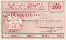 MINIASSEGNO CIRCOLATO BANCA CREDITO AGRARIO BS L.200 ASS COMM BS (ZY901 - [10] Assegni E Miniassegni