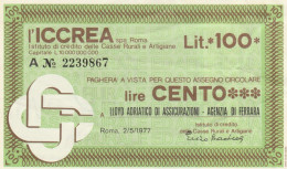 MINIASSEGNO CIRCOLATO ICCREA L.100 LLYOD ADRIATICO (ZY944 - [10] Assegni E Miniassegni