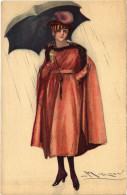 PC ARTIST SIGNED, MAUZAN, GLAMOUR LADY IN THE RAIN, Vintage Postcard (b50986) - Mauzan, L.A.