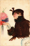PC ARTIST SIGNED, NANNI, GLAMOUR LADY, FLOWERS, Vintage Postcard (b51004) - Nanni