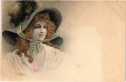 PC ARTIST SIGNED, WICHERA, GLAMOUR LADY WITH BIG HAT, Vintage Postcard (b51127) - Wichera